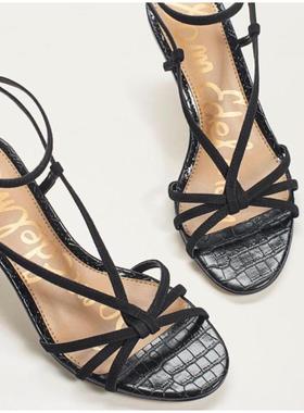 Sam Edelman女凉鞋黑色皮质细带显瘦高跟细跟正品3020608