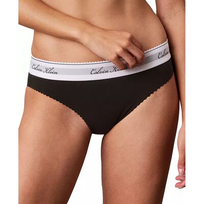 calvin klein内裤女CK比基尼中腰柔软棉莫代尔舒适光滑花边腰带