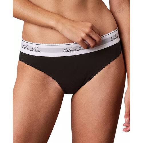calvin klein内裤女CK比基尼中腰柔软棉莫代尔舒适光滑花边腰带