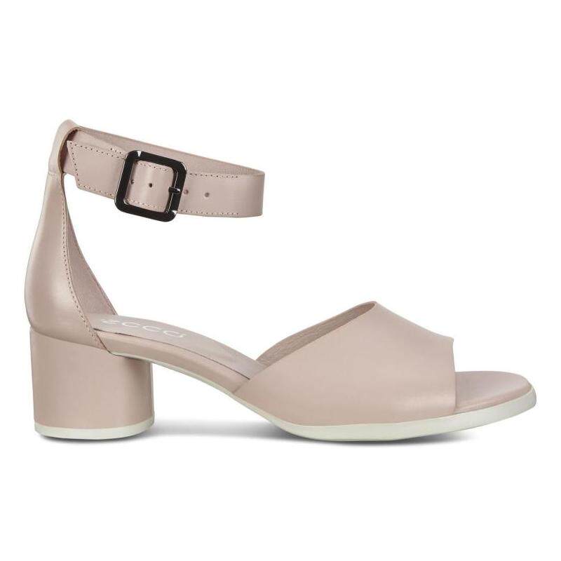 ecco/爱步女凉鞋夏季皮质柔软一字中跟粗跟裸色简约正品280333