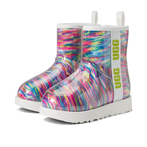 UGG女士雨靴靴子半透明彩色图案圆头含羊毛厚底防滑易穿脱防水鞋