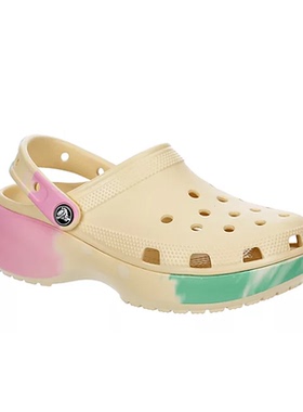 Crocs女鞋卡洛驰云朵沙滩厚底坡跟洞洞鞋小鲸鱼增高凉拖鞋207151