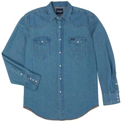 纯棉方领长袖牛仔宽松透气衬衫