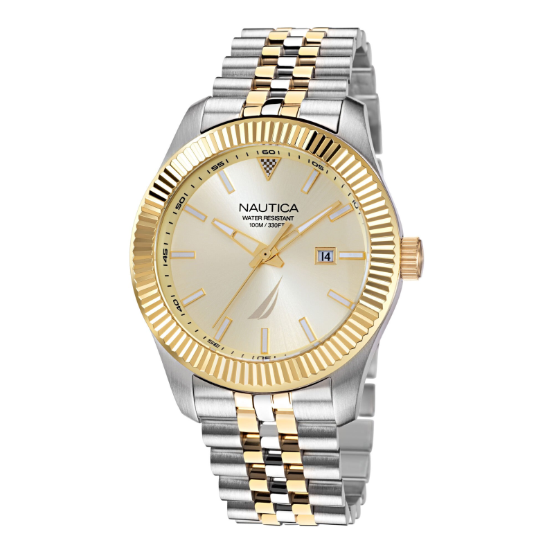 nautica/诺帝卡男士手表不锈钢金银双色石英男表低调奢华日期