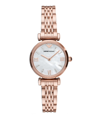 Armani阿玛尼手表女表石英表白贝母镶钻轻奢气质玫瑰金AR11316