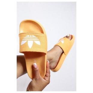 Lite橙白色一字拖露趾夏季 正品 Adilette ADIDAS儿童拖鞋 7600062