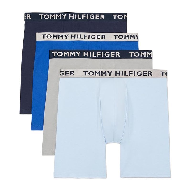 汤米/TOMMY HILFIGER男四角内裤平角裤4条装居家纯色棉Boxer柔软
