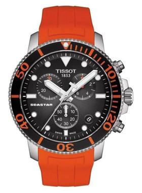 天梭男手表Tissot瑞士SeaStar橙色橡胶表带潜水表T1204171705101