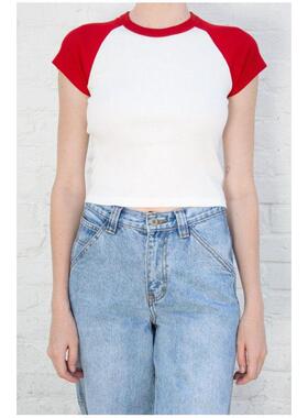 换季折扣 brandy melville BMT恤女短袖插肩拼色纯棉修身5744372