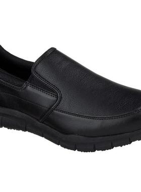 Skechers/斯凯奇男皮鞋低帮圆头套脚休闲舒适春秋正品77157BLK
