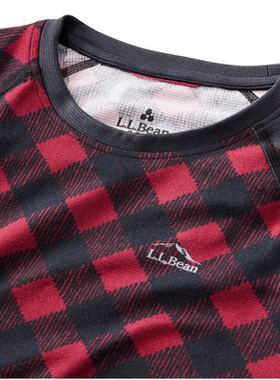 L.L. Bean/宾恩女士打底衫长袖圆领修身显瘦格子户外正品TK505417