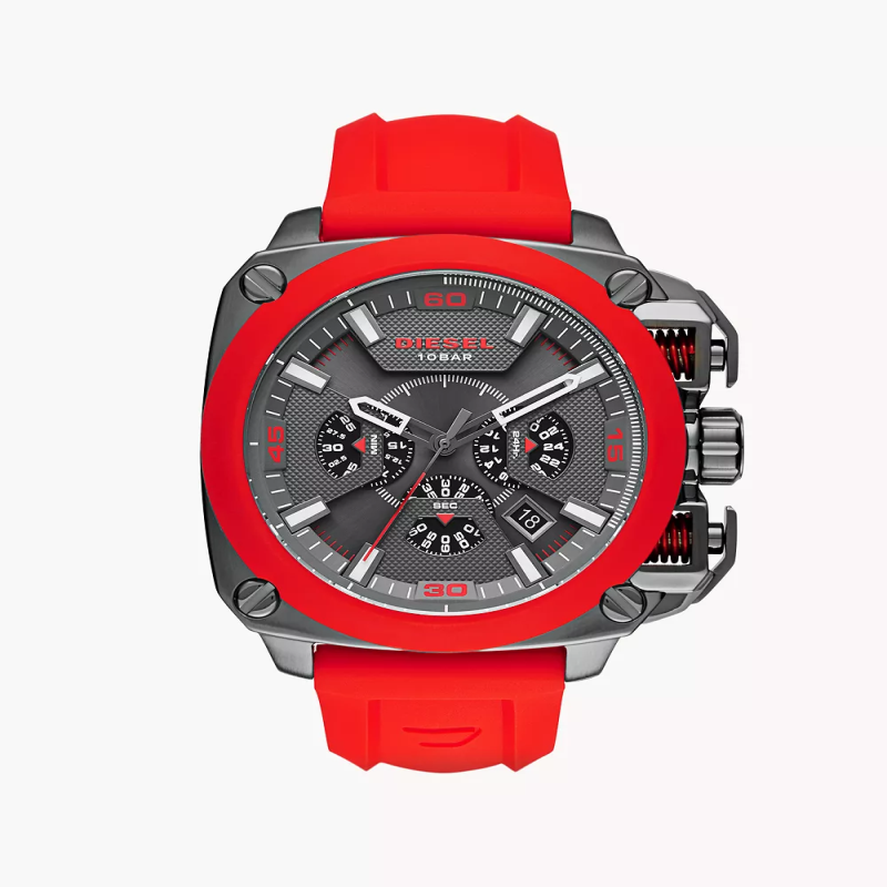 diesel/迪赛52mm大表男款手表bamf计时红色硅胶手表赛车表dz7368