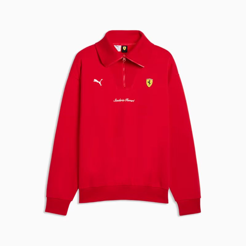 puma彪马卫衣法拉利Ferrari联名抓绒保暖翻领运动上衣半拉链圆领