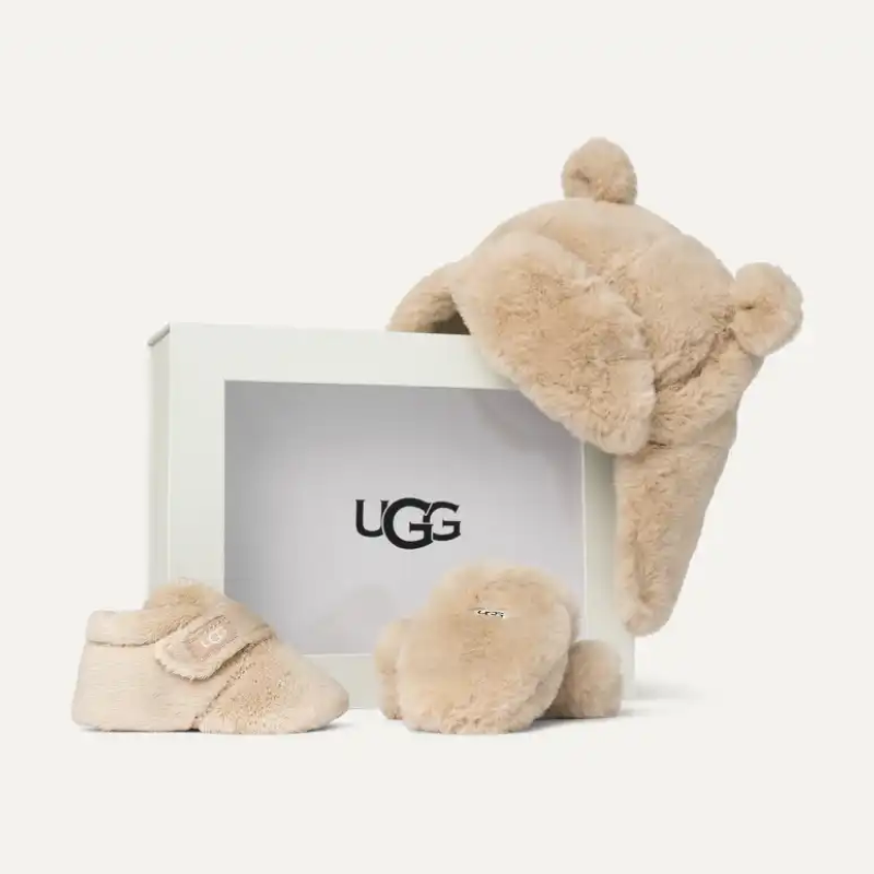 UGG婴儿鞋帽子手套套装Bixbee礼盒宝宝礼物冬季保暖加厚绒毛可爱