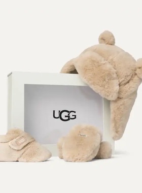 UGG婴儿鞋帽子手套套装Bixbee礼盒宝宝礼物冬季保暖加厚绒毛可爱