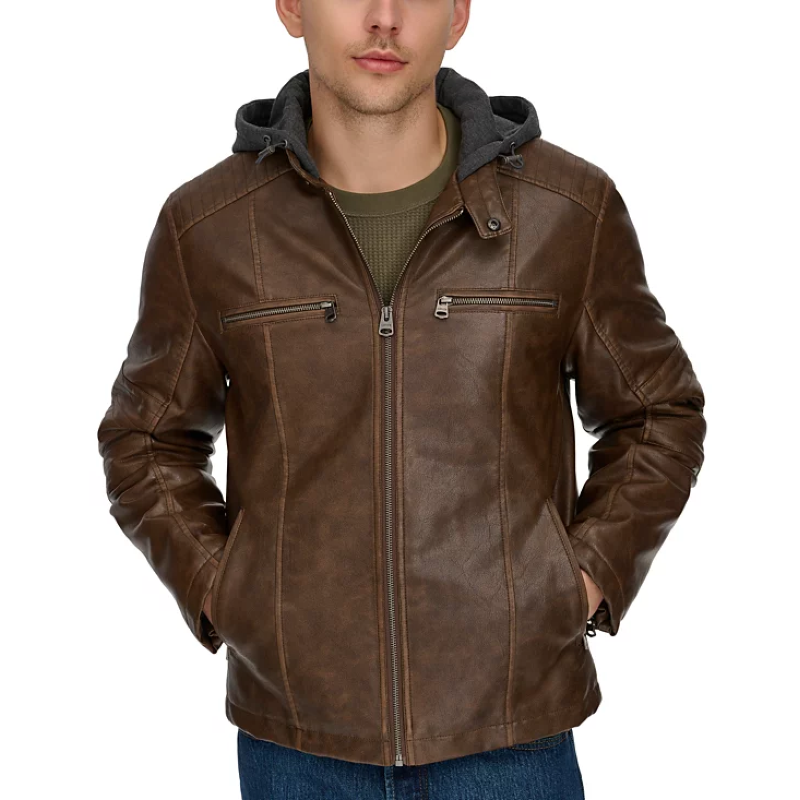 Levi's/李维斯男士皮衣夹克连帽外套加厚棉服防风秋冬加厚机车服