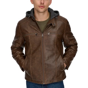 Levi's/李维斯男士皮衣夹克连帽外套加厚棉服防风秋冬加厚机车服