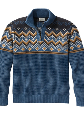 L.L.BEAN宾恩男士有机棉华夫格毛衣秋冬保暖费尔岛图案TA515592