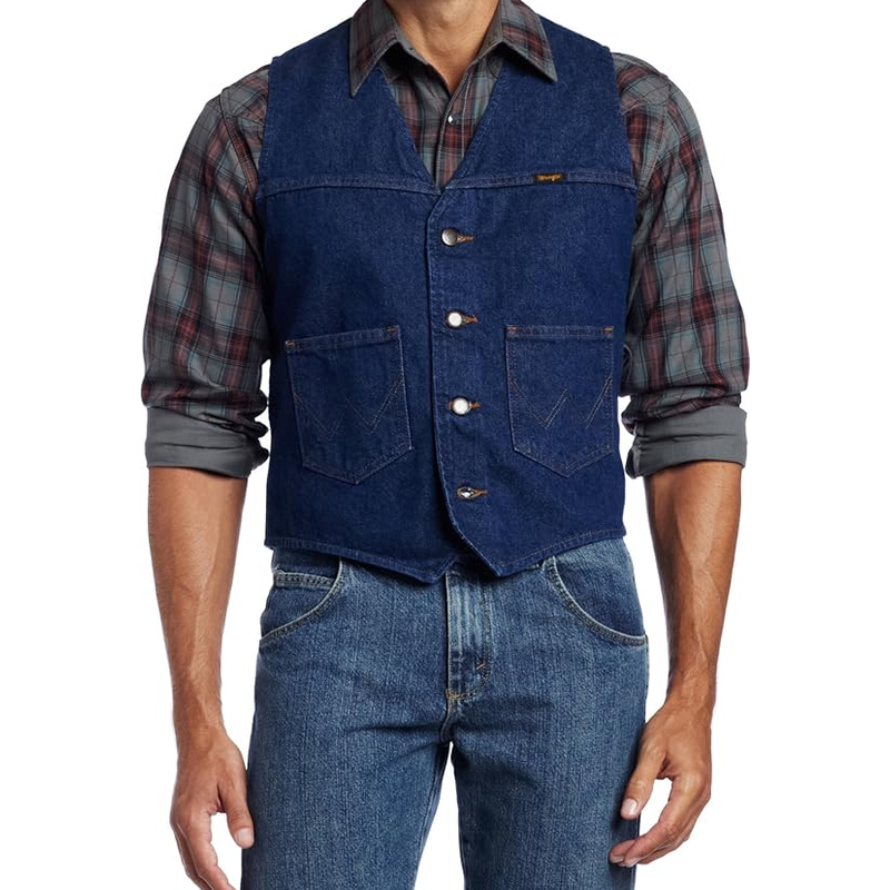 Wrangler/威格男士牛仔背心马甲四季款潮流时尚修身无袖百搭时尚
