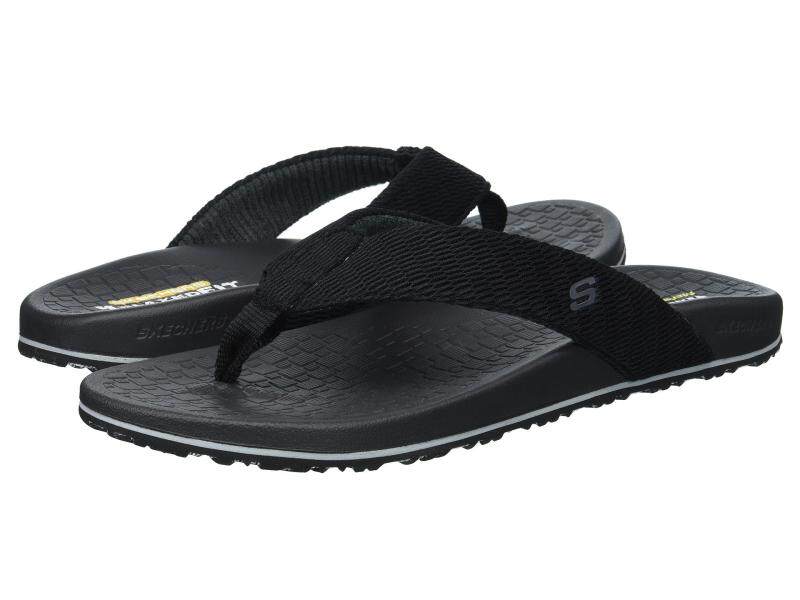 Skechers/斯凯奇男鞋拖鞋人字拖平底黑色帆布舒适经典正品9028453