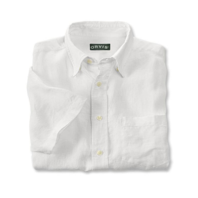 ORVIS男衬衫半截袖扣领尖领短袖休闲亚麻衬衫商务凉爽舒适简约