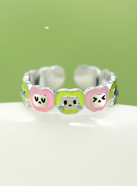 伤心青苹果眼泪戒指原创纯银S925小众可爱卡通童趣开口戒