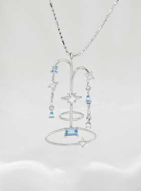 喷泉项链纯银原创S925小众冷淡风气质梦核手作锆石锁骨链