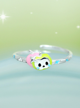 伤心青苹果眼泪戒指原创纯银S925小众可爱卡通童趣食指戒银饰