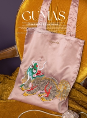 GUMAS家居精品定制重工刺绣复古风缎面单肩手提袋子小众设计女包