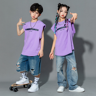 潮流街舞男女酷帅嘻哈宽松背心裤子hiphop男女童装街舞套装爵士舞