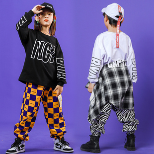 儿童嘻哈街舞套装男童长袖衬衫T恤长裤元演出服爵士舞春秋表演服