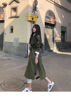 秋女ins白色个性风衣女中长款韩系单排扣系带过膝外套潮时尚大衣