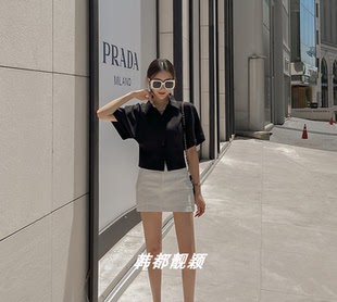 气质短袖 chic轻熟风上衣女士韩国夏季 衬衣 设计感短款 衬衫