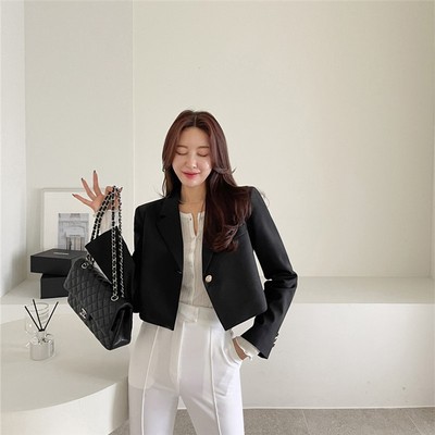 女短款黑色西装外套女士春秋新款2023高级设计感小众小个子短西服