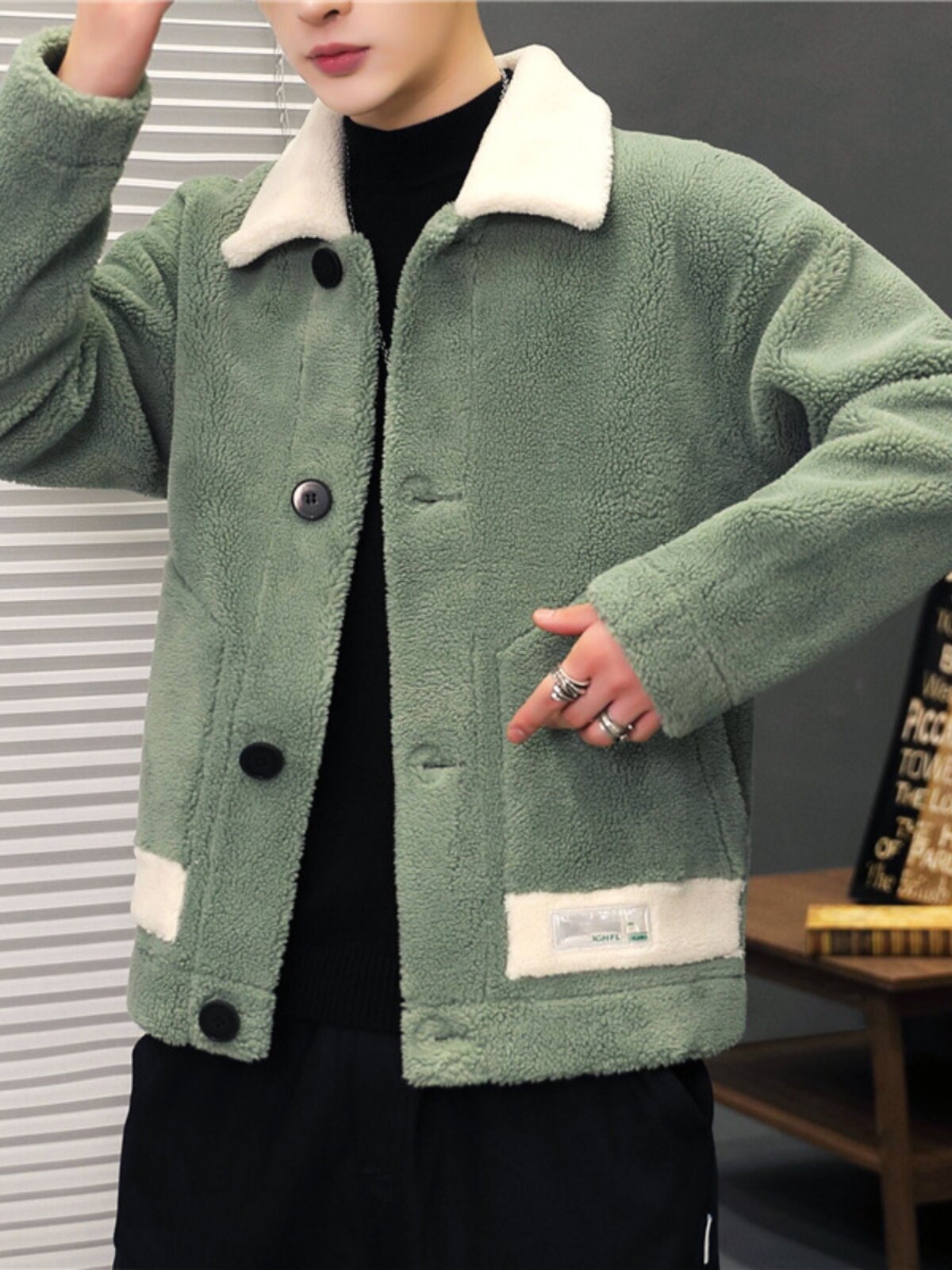 코튼 코트 남성 겨울 양고기 울 코트 청소년 유행 옷깃 잘 생긴 두꺼운 따뜻한 폴라 플리스 코튼 코트 재킷