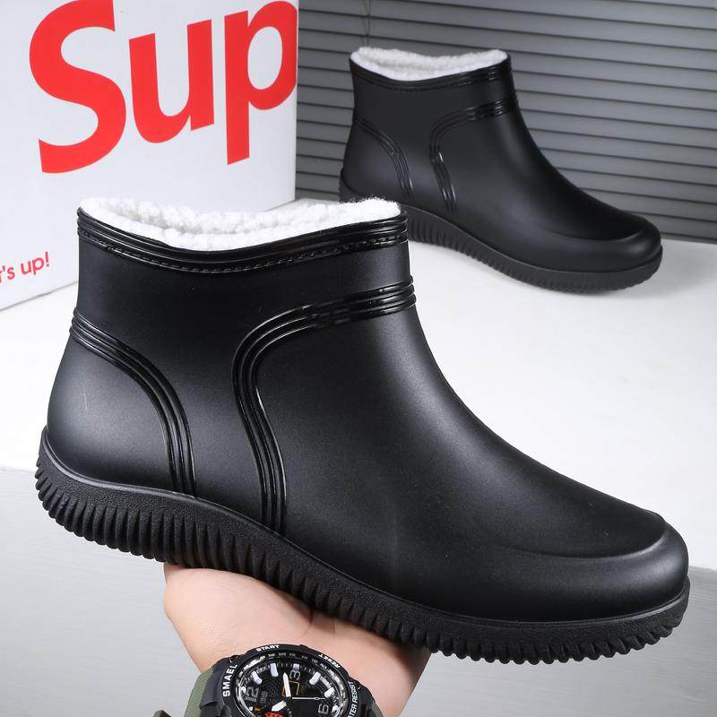 高级感软底低帮加绒男款雨靴