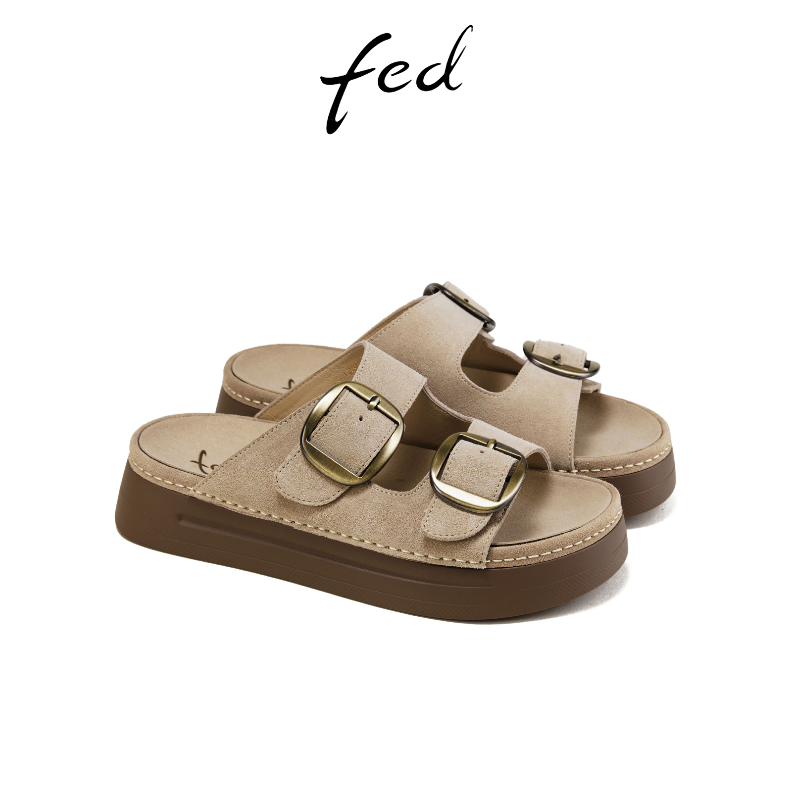 fed勃肯拖鞋夏季新款女鞋厚底凉拖懒人一字拖鞋女款S0519-YAB123