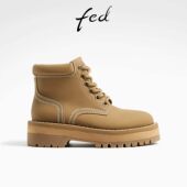 fed轻盈耐磨秋冬女鞋 复古粗跟厚底靴子女短靴工装 马丁靴大黄靴女