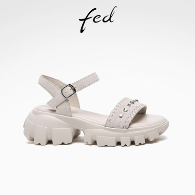 fed沙丘漫旅26夏季新款女凉鞋真皮百搭超轻松糕厚底一字带凉鞋女