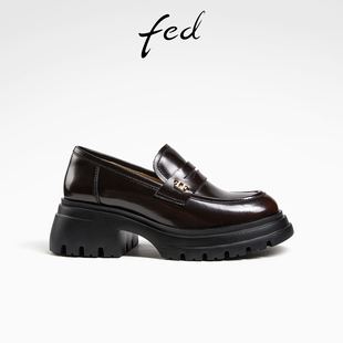 女鞋 新款 漆皮制服鞋 简约真皮鞋 ZCA065 fed厚底乐福鞋 女D0823 秋季