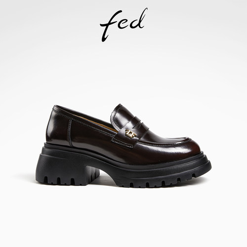fed厚底乐福鞋秋季新款女鞋漆皮制服鞋简约真皮鞋女D0823-ZCA065