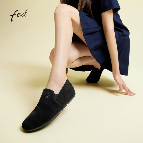 fed深口单鞋夏季新款女鞋一脚蹬乐福鞋黑色懒人鞋女款S0526-ZF315