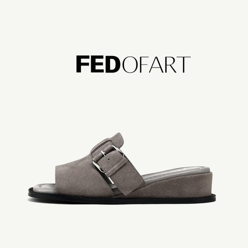 FED夏季女凉鞋坡跟复古简约平底百搭休闲勃肯一字带凉拖鞋女外穿