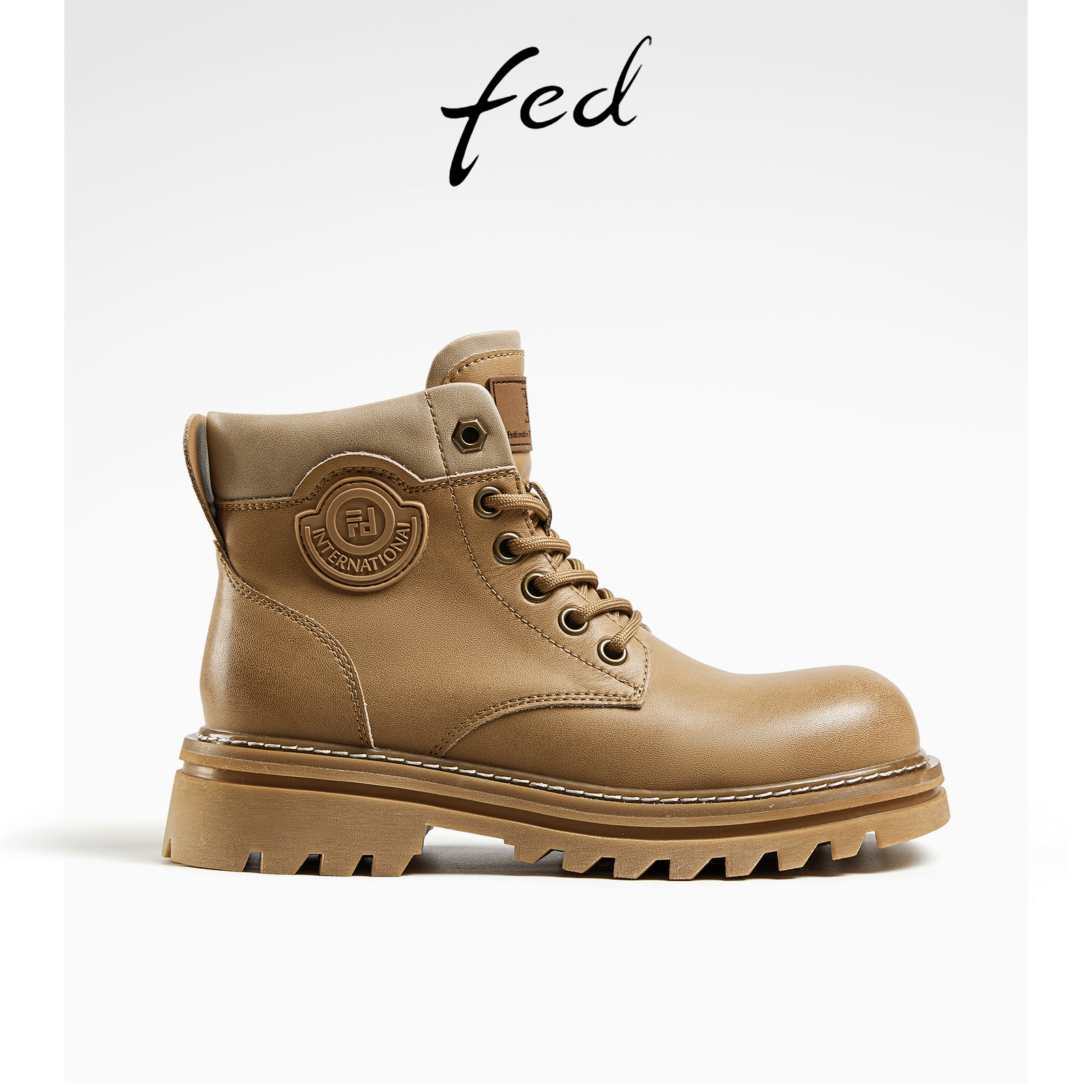 fed城野牧歌秋冬羊皮垫厚底靴子女短靴户外工装靴马丁靴大黄靴女