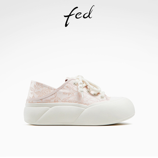 fed乌青毓秀羊皮垫女鞋秋季松糕厚底运动休闲鞋国风板鞋面包鞋女