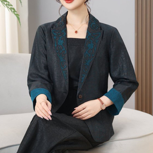 领衬衫 香云纱龟纹长袖 西装 真丝时尚 气质妈妈薄外套 上衣女2025新款