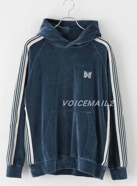 needles蝴蝶刺绣丝绒织带帽衫美式复古小众潮牌男女套头连帽卫衣