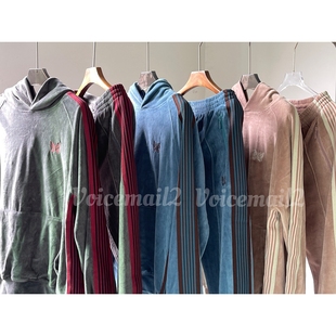 NEEDLES TRACK蝴蝶丝绒条纹日系复古连帽卫衣直筒长裤运动套装ins