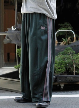 NEEDLES HD TRACK PANTS绿色蝴蝶阔腿长裤美式街头宽松气球裤25fw