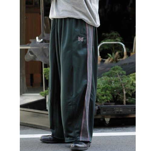 NEEDLES HD TRACK PANTS绿色蝴蝶阔腿长裤美式街头宽松气球裤25fw